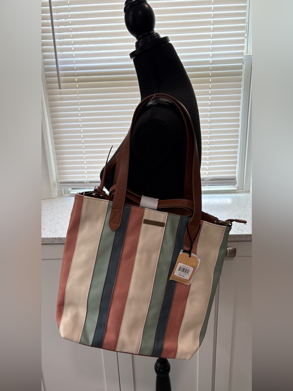 NWT Frye and Co. Large Shopper Tote in Cognac and Stripes